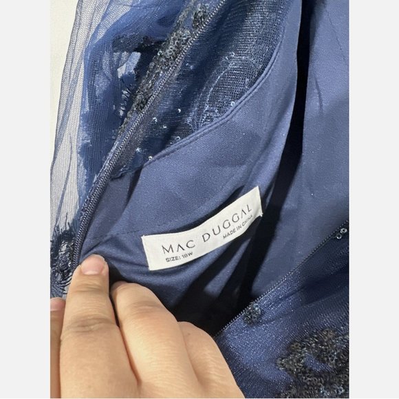 NWT $498 Mac Duggal [ PLUS 18W ] Embellished Peplum‎ Midi Sheath Dress Blue - Picture 15 of 15